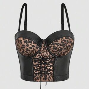 Leopard Print and Black Bustier Top